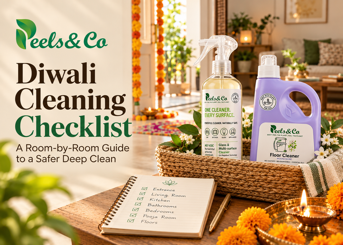 Diwali cleaning checklist with Peels & Co plant-based home cleaners