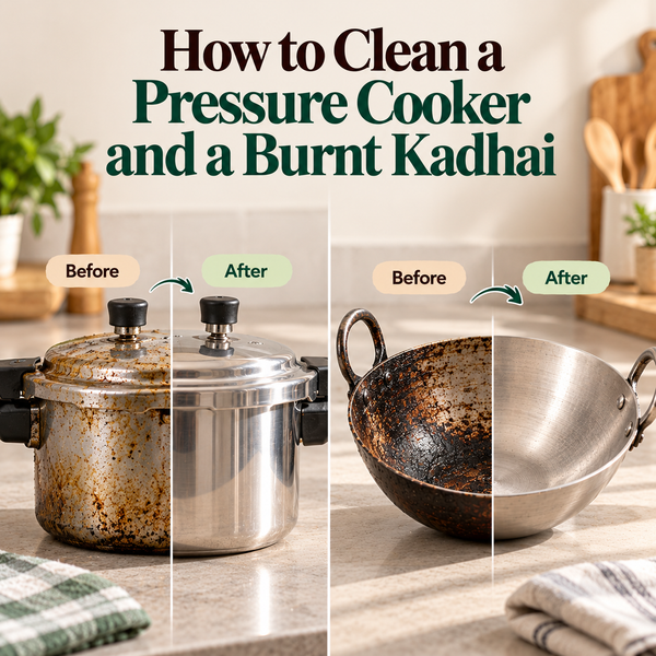 How to Clean a Pressure Cooker and a Burnt Kadhai